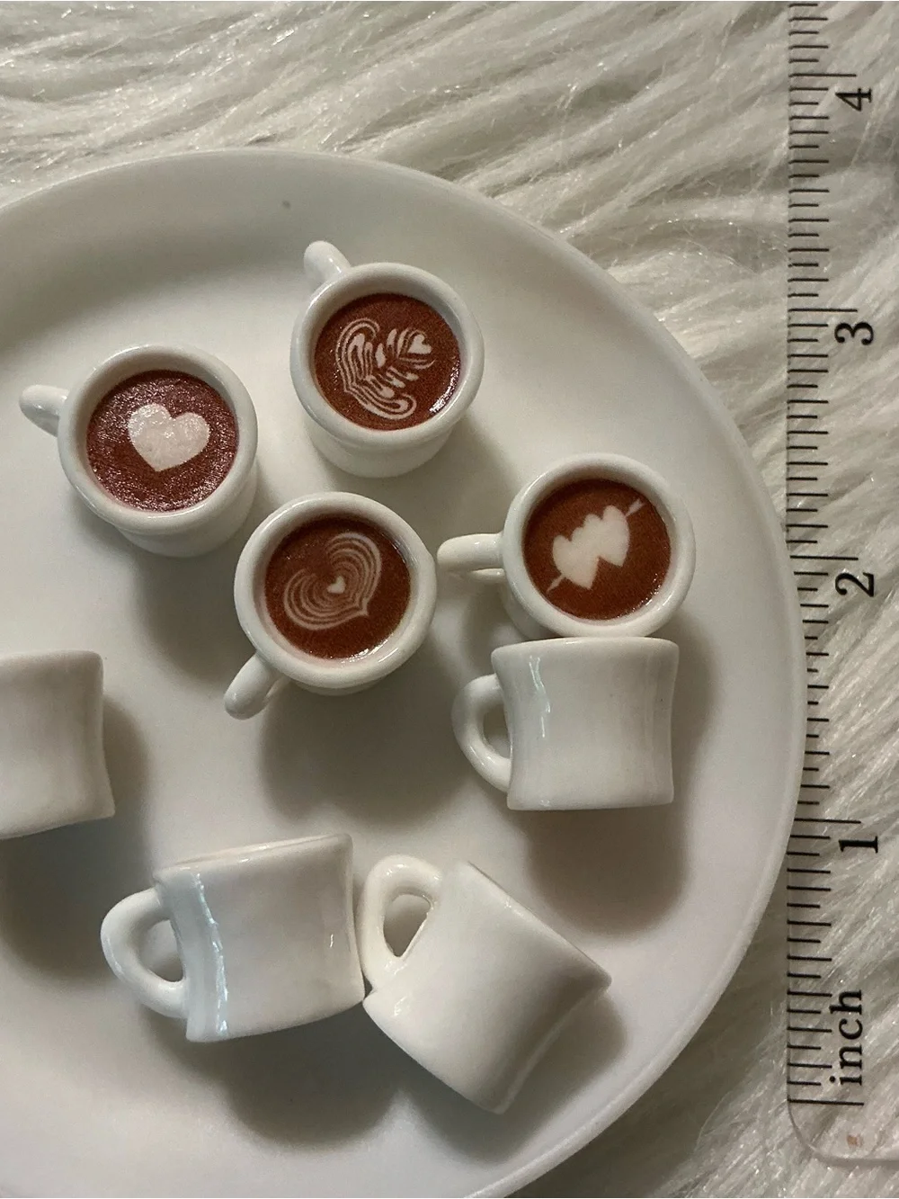 Lot of 8 mini dollhouse accessories hot chocolate, coffee, espresso, latte heart